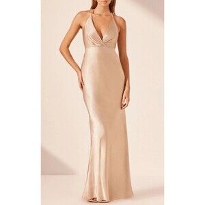 Romantic Draped Satin Maxi Dress Women’s Size 6 Formal Bridesmaid Gown